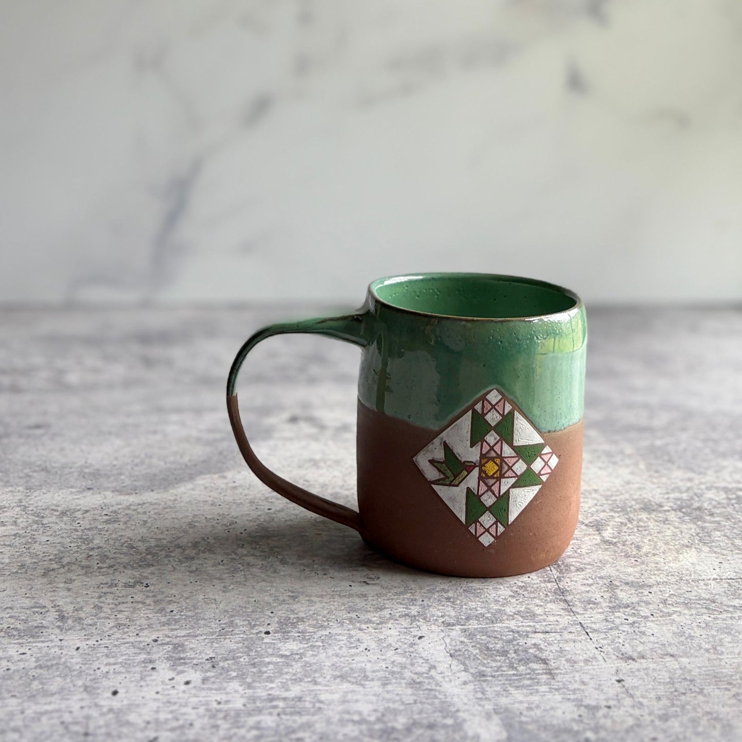 Hummingbird Barn Quilt Mug | Handmade Stoneware Coffee Mug