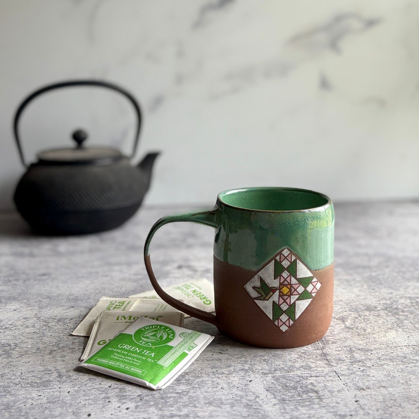 Hummingbird Barn Quilt Mug | Handmade Stoneware Coffee Mug
