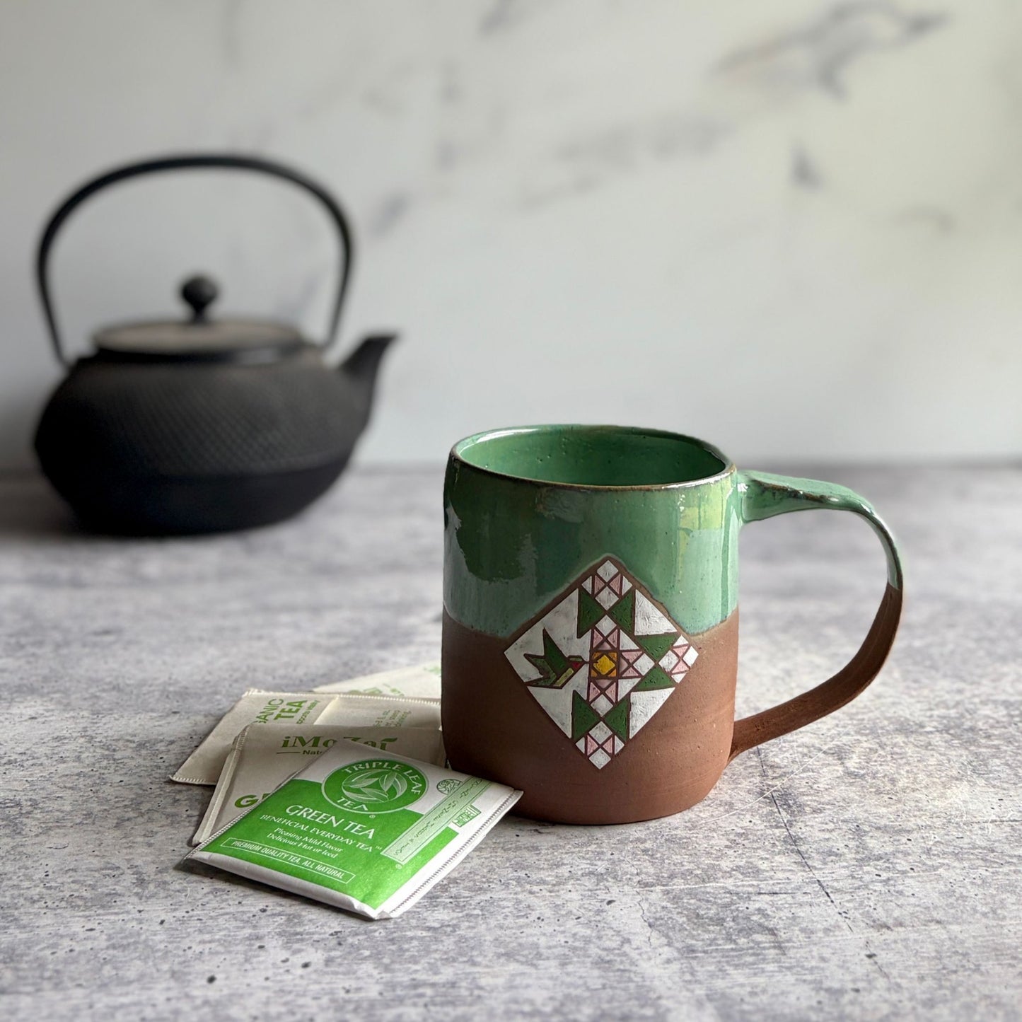 Hummingbird Barn Quilt Mug | Handmade Stoneware Coffee Mug