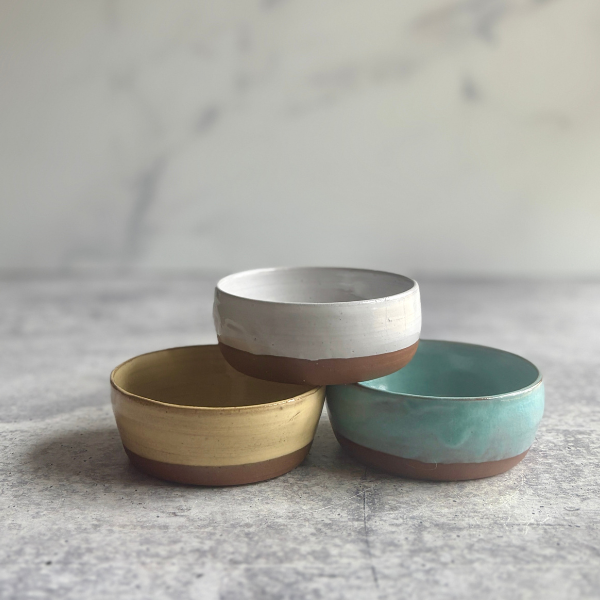 Handmade Stoneware Prep Bowl | Small White, Turquoise, Yellow, Green