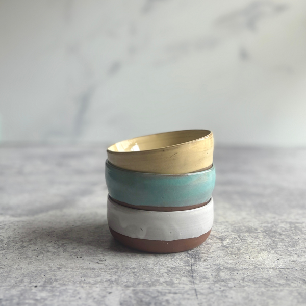 Handmade Stoneware Prep Bowl | Small White, Turquoise, Yellow, Green