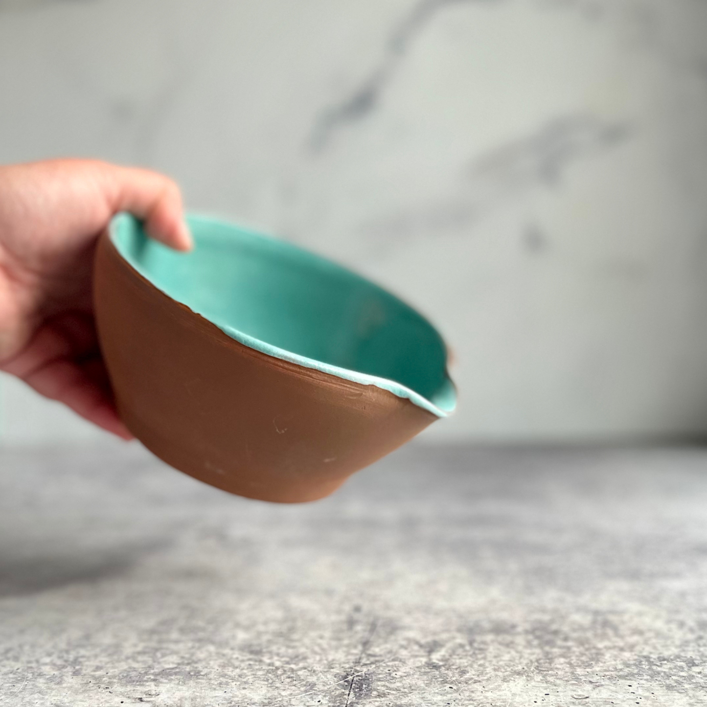 Handmade Ceramic Batter Bowl | Artisan Stoneware Mixing Bowl with Pour Spout
