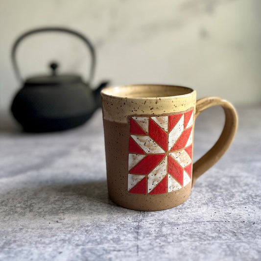 MUGS - RED and  WHITE STAR BARN QUILT