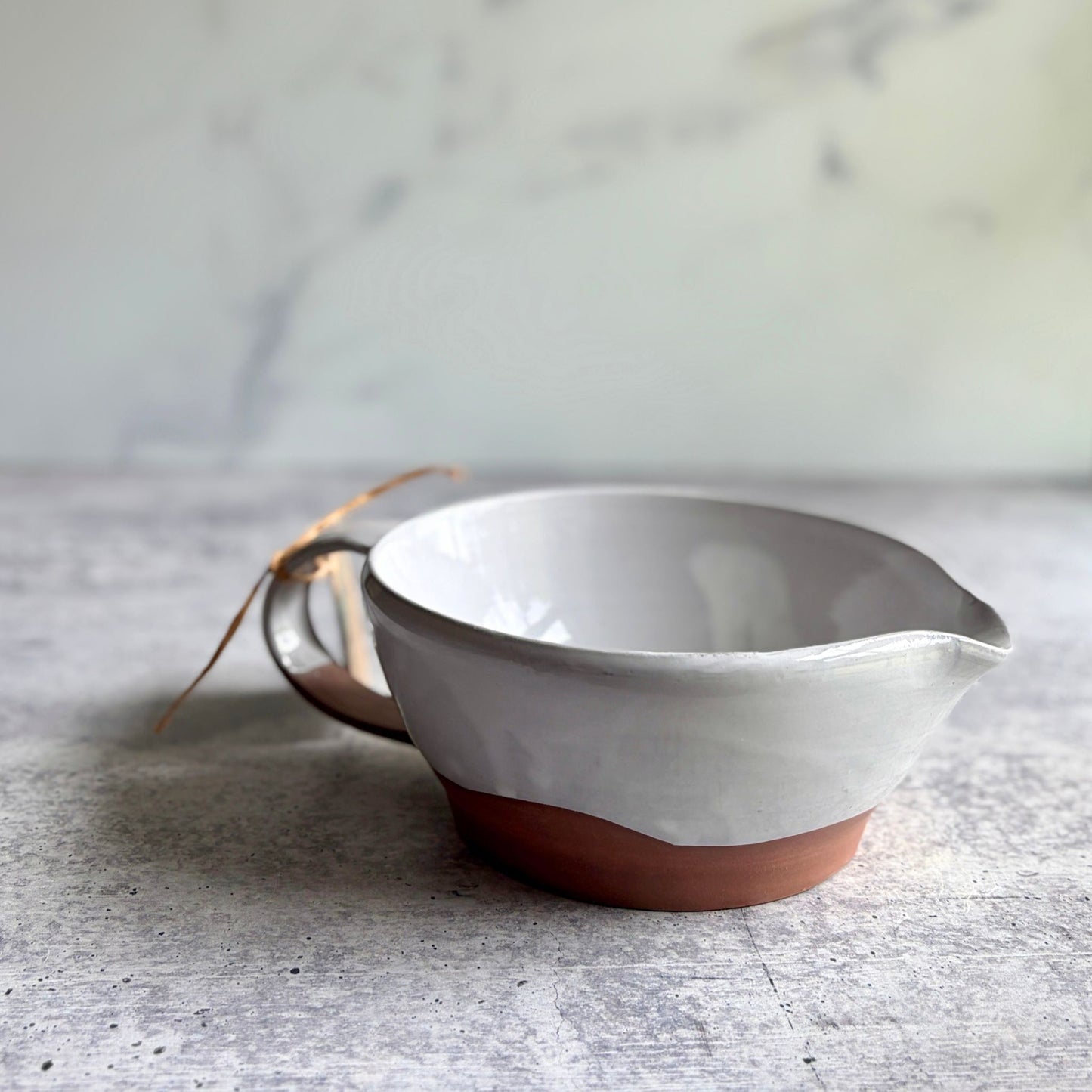 Handmade Ceramic Mixing Bowl with Handle & Pour Spout | Artisan Stoneware Batter Bowl